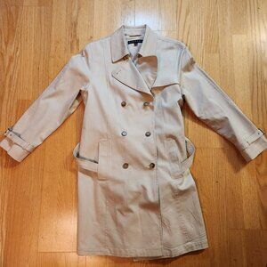 Gallery Khaki Trench Coat Womens Sz L Double Breasted Mid Length Belted Message